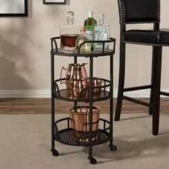 Carbon Loft Inyo Rustic Industrial Style Metal And Wood Mobile Serving Cart - Cart-Brown/Black