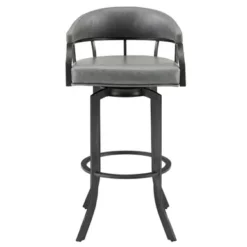 Pharaoh Swivel 30" Mineral Finish And Gray Faux Leather Bar Stool