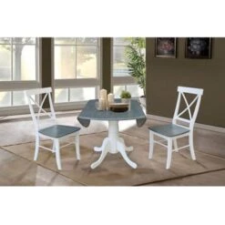 42" Dual Drop Leaf Table With 2 X-back Chairs - Set Of 3 Pieces - White/Heather Gray -Gourmet Interiors 86140d07 49a1 43a8 8789 8ade600b181a
