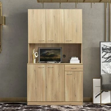 70.87" Tall Wardrobe& Kitchen Cabinet, With 6-Doors, 1-Open Shelves And 1-Drawer For Bedroom,Walnut - Natural 3 70.87" Tall Wardrobe& Kitchen Cabinet, With 6-Doors, 1-Open Shelves And 1-Drawer For Bedroom,Walnut - Natural