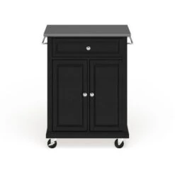 Compact Black Wood And Stainless Steel Portable Kitchen Island - N/A - Kitchen Cart - Wood - Black -Gourmet Interiors 865b9433 5050 4a2c acd6 e898f3cb9d77