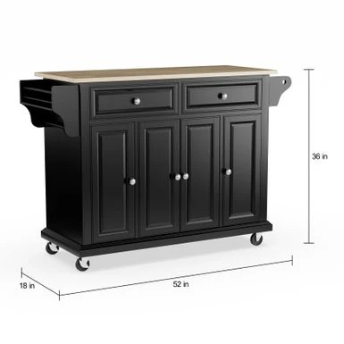 Full Size Black Finish Natural Wood Top Kitchen Cart/ Island - N/A - Kitchen Cart - Wood - Black 7 Full Size Black Finish Natural Wood Top Kitchen Cart/ Island - N/A - Kitchen Cart - Wood - Black - Image 5
