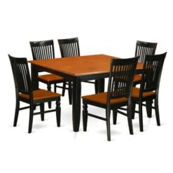 Dinette Set - A Dining Table And Wood Seat Kitchen Chairs - Black And Cherry Finish (Pieces Options) - PFWE9-BCH-W -Gourmet Interiors 86e95d7d 4324 48ce a909 870f6e06e2b4