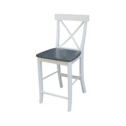 36" Round Pedestal Gathering Height Table With 2 X-Back Counter Height Stools - Set Of 3 Pieces - White/Heather Gray -Gourmet Interiors 86f51201 9d69 4b07 bbbd d2764a8c3019