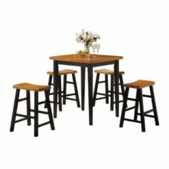 5 Piece Square Counter Height Dining Set - Oak And Black