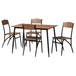 Baxton Studio Neona Modern Industrial Walnut Brown Finished Wood And Black Metal 5-Piece Dining Set - 5-Piece - Walnut Brown, Black