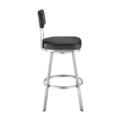 Jinab Swivel Bar Stool In Brushed Stainless Steel With Black Faux Leather -Gourmet Interiors 87547be1 f6f8 4be0 8fd3 92ef73d2c00c