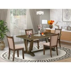 Dining Table Set - A Dining Table With Trestle Base And Dining Chairs - Distressed Jacobean Finish (Pieces And Bench Option) - V777MZ716-6 -Gourmet Interiors 876644d2 4bc8 428c a4c1 19c0b6804f63