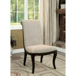 Set Of 2 Fabric Side Chair In Beige And Espresso - Beige