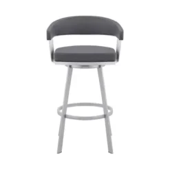 Chelsea 29" Slate Grey Faux Leather And Silver Metal Bar Stool -Gourmet Interiors 88229525 3f92 4635 90a3 e8c1935be506