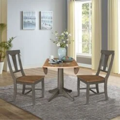 42 In. Round Dual Drop Leaf Dining Table With 2 Panel Back Chairs In Hickory/Washed Coal - Hickory/Washed Coal -Gourmet Interiors 884c8c95 bdf0 4cb4 8819 778a473d9c7c