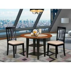 Sudbury Dining Set - A Round Kitchen Table And Dinette Chairs - Black And Cherry Finish (Pieces & Seat Type Options) - SUAN5-BCH-W -Gourmet Interiors 884d1527 085c 4deb a5a8 3187e9c4af26