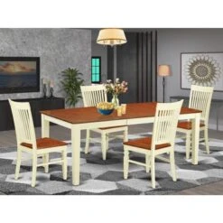 Kitchen Table Set - A Dining Table And Wood Seat Kitchen Chairs (Finish & Pieces Options) - QUWE5-BCH-W -Gourmet Interiors 88771c20 68c2 4e24 b2f4 7630363eabc9