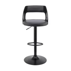 Itzan Adjustable Swivel Grey Faux Leather And Black Wood Bar Stool With Black Base -Gourmet Interiors 887f3ff6 5cb9 4290 b26d b612c179e47d