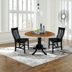 42 In Dual Drop Leaf Dining Table With 2 Dining Chairs - 3 Piece Dining Set - Natural Table/black Chairs -Gourmet Interiors 88cc5934 1314 45e1 ac40 3c0a2183037b