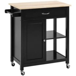 HOMCOM Kitchen Trolley, Wood Top Utility Cart On Wheels With Open Shelf And Storage Drawer For Dining Room, Kitchen - Grey -Gourmet Interiors 88d7cd77 502d 43ac b232 f98bdb8983b4
