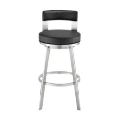 Lynof Swivel Counter Stool In Brushed Stainless Steel With Black Faux Leather -Gourmet Interiors 89106186 4206 4747 80ee 73f17ac4e8bc