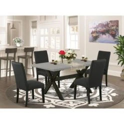 Dining Room Set - A Rectangular Table And Upholstered Dining Chairs - Cement And Black Finish (Pieces Options) - X696DR124-5