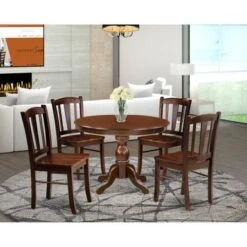 East West Furniture Dining Room Table Set- Kitchen Chairs And Dining Room Table - Wooden Seat - Mahogany Finish (Pieces Option) - HBDL3-MAH-W -Gourmet Interiors 89402a9b 2eff 40fa 97a2 501be5f6cea2