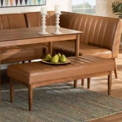 Baxton Studio Daymond Mid-Century Modern Dining Bench - Tan -Gourmet Interiors 896b2903 4d67 47e1 a5ab ab0f9782af01
