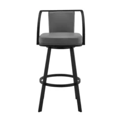 Livingston 26" Gray Faux Leather And Black Metal Swivel Bar Stool -Gourmet Interiors 89da1286 ee70 4c10 afa9 87416f00f023