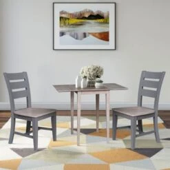 Small Dual Drop Leaf Table With 2 Chairs - Washed Gray Taupe