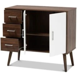 Carson Carrington Agnew Mid-century Modern 3-drawer Sideboard Buffet - Walnut And White -Gourmet Interiors 8a8e3f0c ce94 454c b294 b6708ac904b5