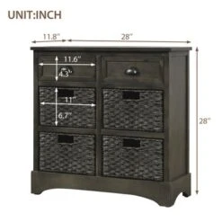 Rustic Storage Cabinet With Two Drawers And Four Classic Rattan Basket - Grey -Gourmet Interiors 8b01004e c130 442c 9298 2b911f36cd6f