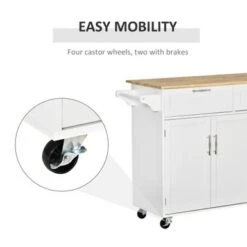 HOMCOM 48" Modern Kitchen Island Cart On Wheels With Storage Drawers, Rolling Utility Cart With Adjustable Shelves, Cabinets - White -Gourmet Interiors 8b722f87 c4c7 4d43 a0da b3fe11bd5ca2