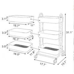 3-Tier Metal Utility Cart With Wheels Storage Shelves Organizer - 17.7"x13.7"x31" - Pink -Gourmet Interiors 8bf010f8 a007 4f12 8bf9 5b9654a615c6