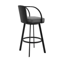 Livingston 26" Gray Faux Leather And Black Metal Swivel Bar Stool -Gourmet Interiors 8bf08dd7 2a93 4ed8 8b26 6a56b755123f