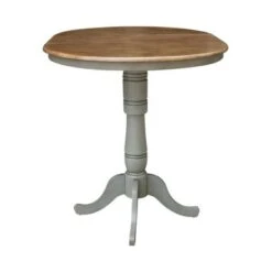 36" Round Top Pedestal Table With 12" Leaf - Distressed Hickory/Stone - Bar Height -Gourmet Interiors 8c0b8fd6 618e 43cb 8ca9 8d43cefb6d9b