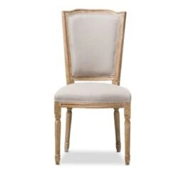 Baxton Studio Cadencia French Vintage Cottage Weathered Oak Finish Wood And Beige Fabric Upholstered Dining Side Chair - Dining Chair-Beige/Natural -Gourmet Interiors 8c79dbb0 6783 49b2 b337 ef2421f47621