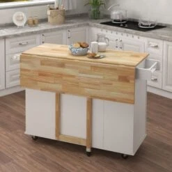 Nestfair Lomas Kitchen Island With Spice Rack Towel Rack And Extensible Solid Wood Table Top - Black -Gourmet Interiors 8e75cad2 de97 48b3 99a4 cdfeb3b59deb