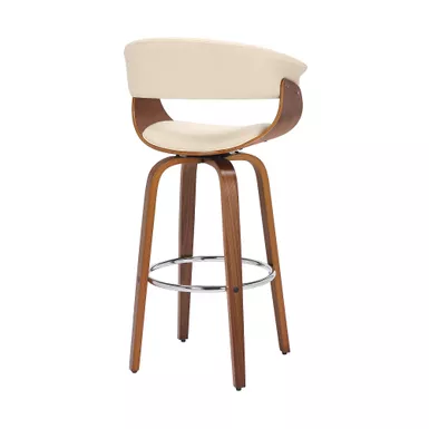 Julyssa 26" Counter Height Swivel Cream Faux Leather And Walnut Wood Bar Stool 6 Julyssa 26" Counter Height Swivel Cream Faux Leather And Walnut Wood Bar Stool - Image 4