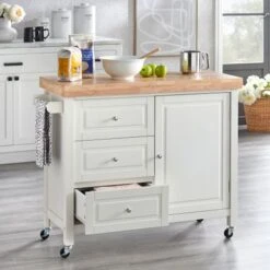 Copper Grove Macaulay Natural Rubberwood Rolling Kitchen Island Cart - White -Gourmet Interiors 8e8a2535 89c8 4caa 835d bae25f0c5336