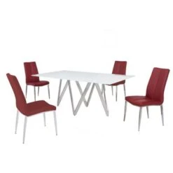 Somette Alyssa Starphire White 5-Piece Dining Set - White -Gourmet Interiors 8e92d20d 2d0c 471e 9044 9b41341591d5