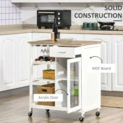 HOMCOM Utility Kitchen Cart, Rolling Kitchen Island Storage Trolley - White 34 HOMCOM Utility Kitchen Cart, Rolling Kitchen Island Storage Trolley - White -Gourmet Interiors 8e9b916f f39d 4e70 b7a9 34da6b1fe6d0