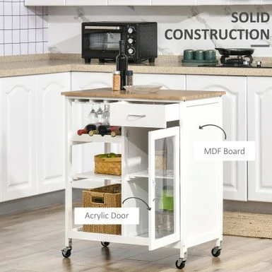 HOMCOM Utility Kitchen Cart, Rolling Kitchen Island Storage Trolley - White 17 HOMCOM Utility Kitchen Cart, Rolling Kitchen Island Storage Trolley - White - Image 15