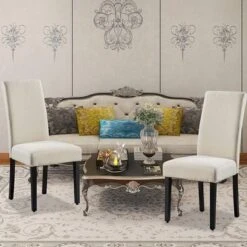 Copper Grove Elorza Tan Upholstered Solid Wood Armless Accent Chairs (Set Of 2) - 18.5 X 18 X 36 - Beige -Gourmet Interiors 8eeb2445 557b 48a2 956c 2cda79af8eea