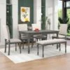 Nestfair 6-Piece Wood Dining Table Set With 4 Upholstered Chairs And Bench - Grey -Gourmet Interiors 8f2fc698 b61f 4aa5 a6ce af6a8bfb6eb2
