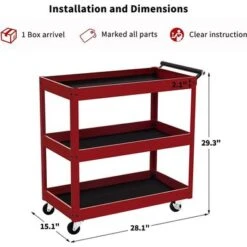 Mcombo 3 Tiers Metal Tool Cart For Garage, Utility Heavy Duty Cart With Anti-Scratched Cloth, Lockable Wheels, TC77 - Red -Gourmet Interiors 8f569a23 54ad 49ce 852e e4f517c5355f