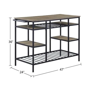 Kitchen Island In Rustic Oak Finish And Black - Rustic Oak And Black - Stationary - Wood 5 Kitchen Island In Rustic Oak Finish And Black - Rustic Oak And Black - Stationary - Wood - Image 3