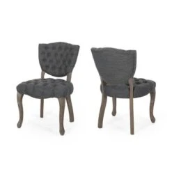 Crosswind Diamond Stitch Fabric Dining Chair By Christopher Knight Home - Charcoal/Brown Wash Finish -Gourmet Interiors 9025f59a f234 4e1c ade4 f34896525b9f
