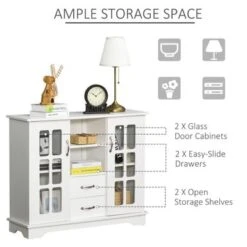HOMCOM Modern Sideboard Storage Console Cabinet With Glass Door And Drawer For Kitchen, Living & Dining Room - White -Gourmet Interiors 908a8bd2 7a0c 4e6d bf27 e343add6984b