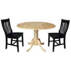 42 In Dual Drop Leaf Dining Table With 2 Dining Chairs - 3 Piece Dining Set - Natural Table/black Chairs