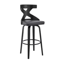 Gayle 26" Swivel Cross Back Grey Faux Leather And Black Wood Bar Stool