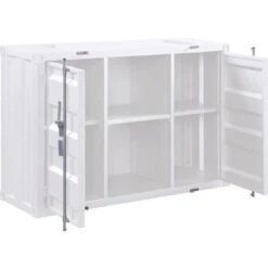 Metal Frame Server With 2 Open Compartments In White Finish - White -Gourmet Interiors 91a576a6 a8fa 4c20 976d 11831c0a8195