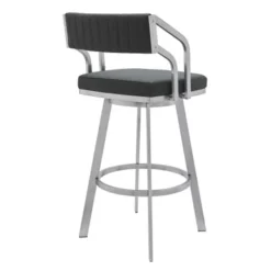 Scranton 26" Swivel Modern Brushed Stainless Steel And Slate Grey Faux Leather Bar Stool -Gourmet Interiors 91ec89c0 f1f6 46e3 a5f1 e114dfac0e99