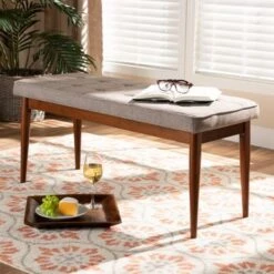 Baxton Studio Mid-Century Modern Fabric Upholstered Dining Bench - Light Gray -Gourmet Interiors 92b64033 b427 456e bb6d 216d153fb360